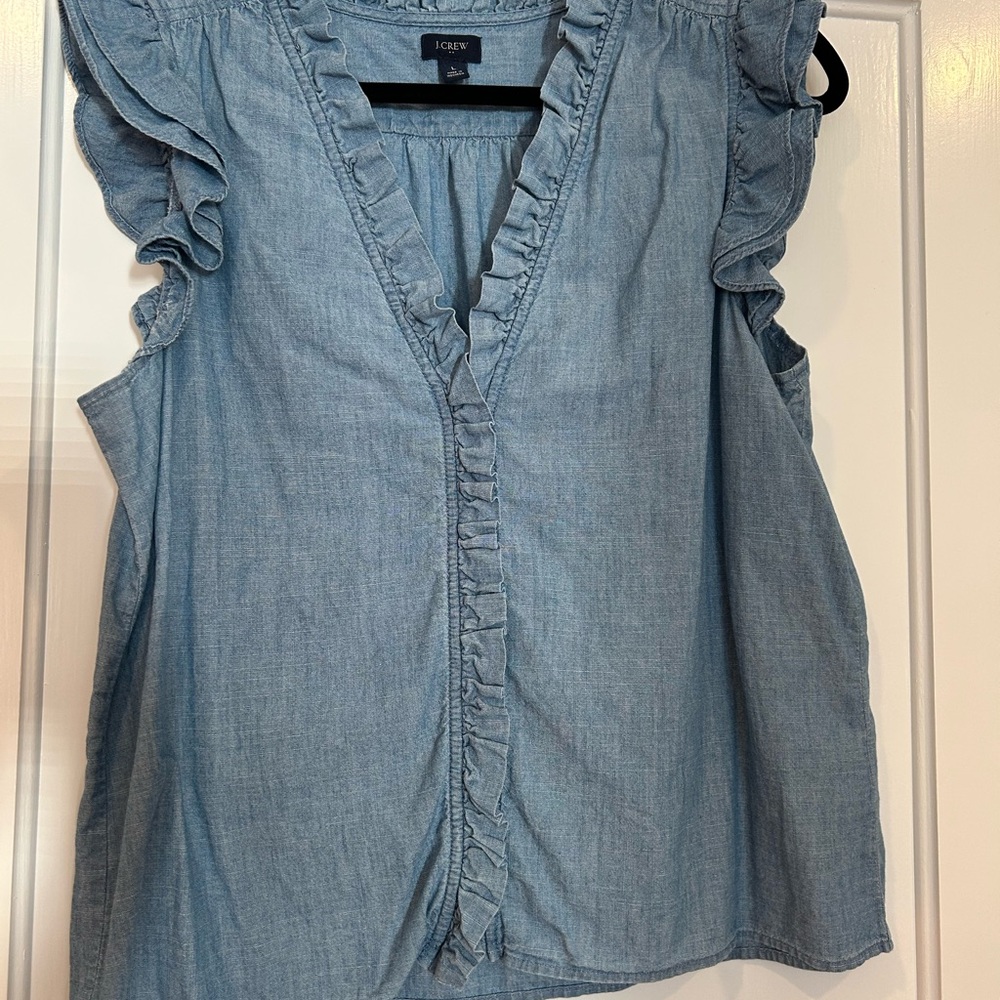 J. Crew Blue Ruffle Sleeveless Top